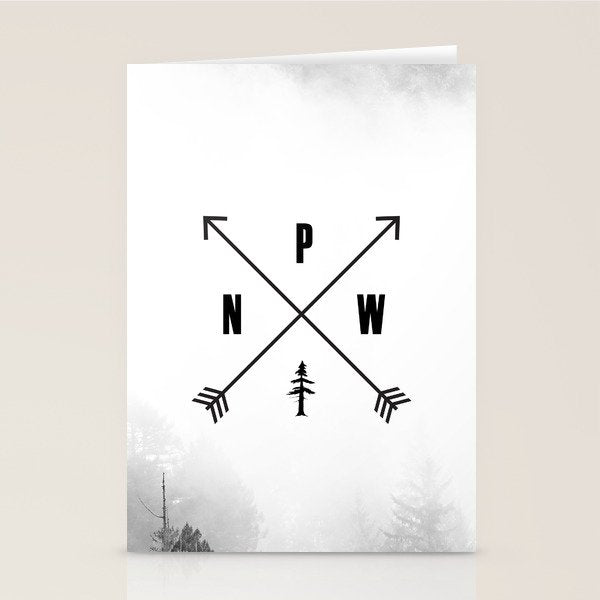 PNW Pacific Northwest Compass - Black and White Forest Stationery Card Gallery Image 2