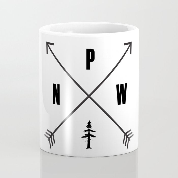 PNW Pacific Northwest Compass - Black and White Forest Coffee Mug Gallery Image 4