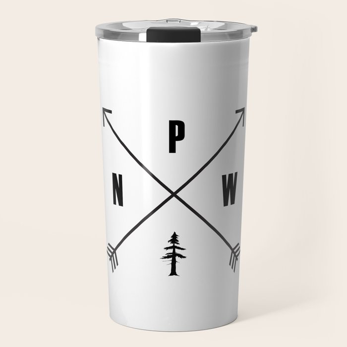 PNW Pacific Northwest Compass - Black and White Forest Travel Mug Gallery Image 1