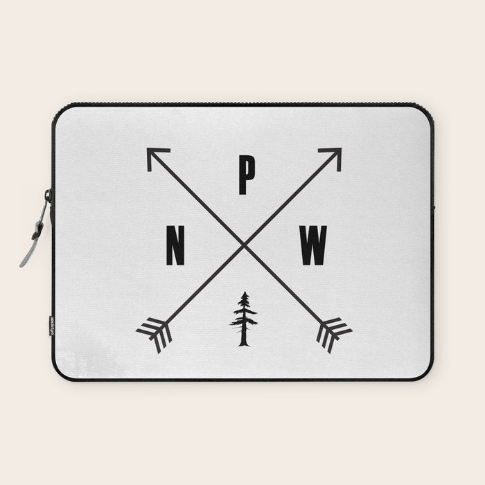 PNW Pacific Northwest Compass - Black and White Forest Laptop Sleeve Gallery Image 1