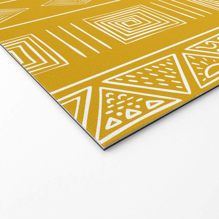 Mustard Yellow Tribal Ethnic Pattern | Sun Illustration | Vertical Stripes Welcome Mat Gallery Image 2