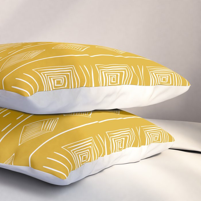 Mustard Yellow Tribal Ethnic Pattern | Sun Illustration | Vertical Stripes Pillow Sham Gallery Image 3