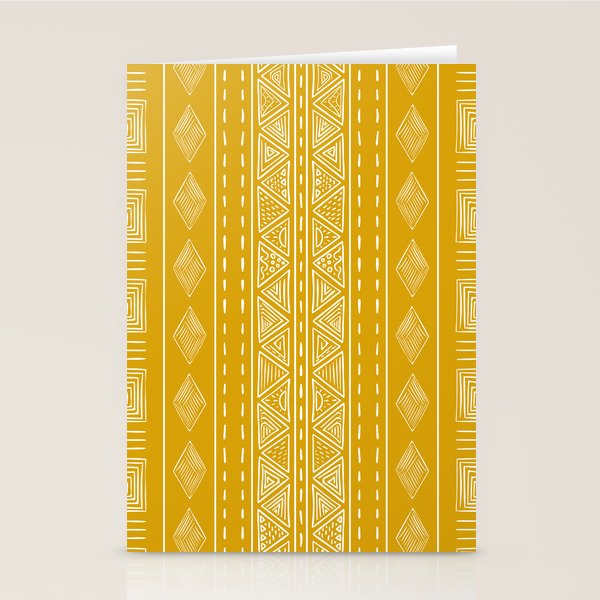 Mustard Yellow Tribal Ethnic Pattern | Sun Illustration | Vertical Stripes Stationery Card Gallery Image 1