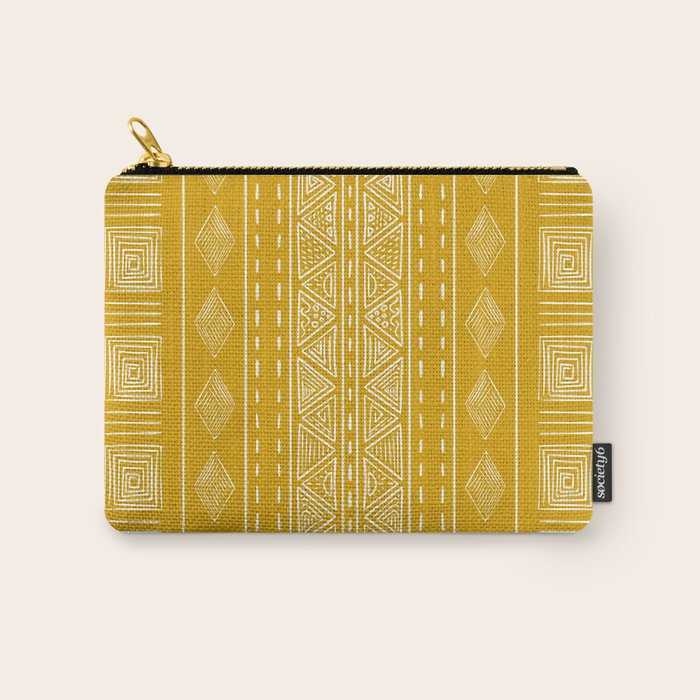Mustard Yellow Tribal Ethnic Pattern | Sun Illustration | Vertical Stripes Carry All Pouch Gallery Image 1