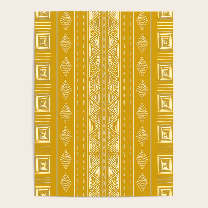 Mustard Yellow Tribal Ethnic Pattern | Sun Illustration | Vertical Stripes Poster Gallery Image 4
