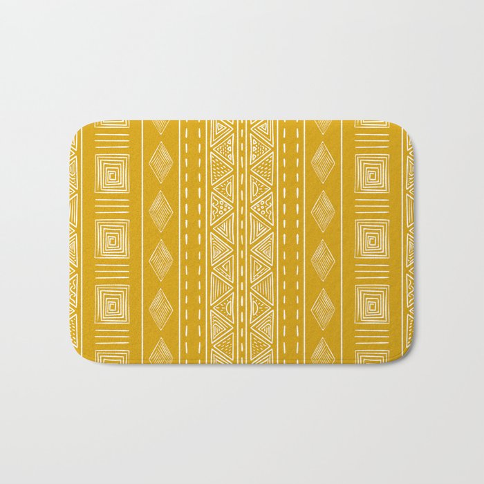 Mustard Yellow Tribal Ethnic Pattern | Sun Illustration | Vertical Stripes Bath Mat