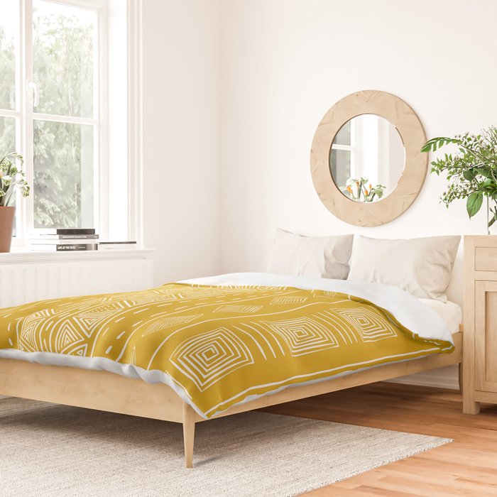 Mustard Yellow Tribal Ethnic Pattern | Sun Illustration | Vertical Stripes Duvet Cover Gallery Image 2