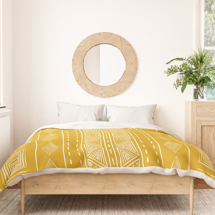 Mustard Yellow Tribal Ethnic Pattern | Sun Illustration | Vertical Stripes Duvet Cover Gallery Image 3