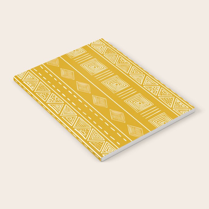 Mustard Yellow Tribal Ethnic Pattern | Sun Illustration | Vertical Stripes Notebook Gallery Image 1