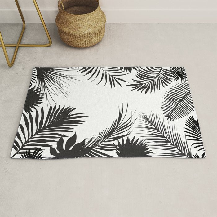 Black And White Palm Leaves Rug Gallery Image 1
