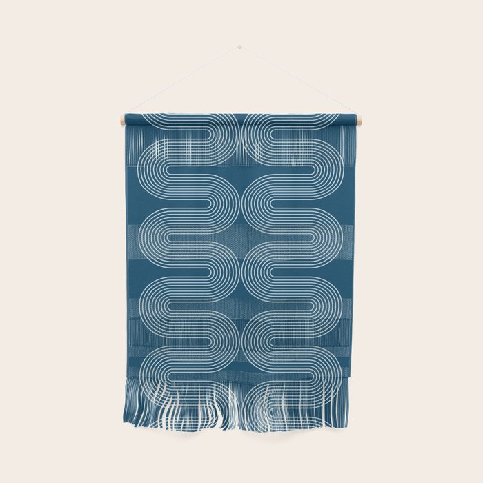 Mid Century Modern Geometric 101 in night Blue (Rainbow Abstract) Wall Hanging Gallery Image 1