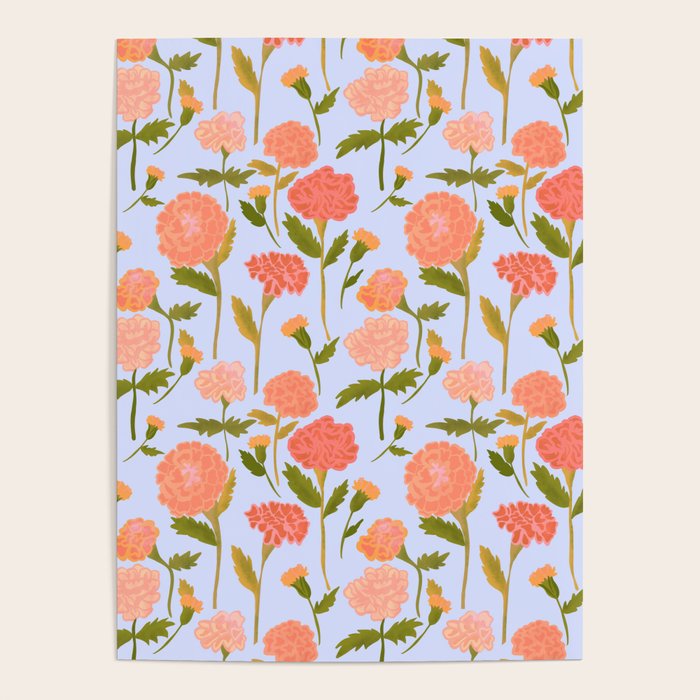 Marigolds / Periwinkle flower pattern Poster Gallery Image 4