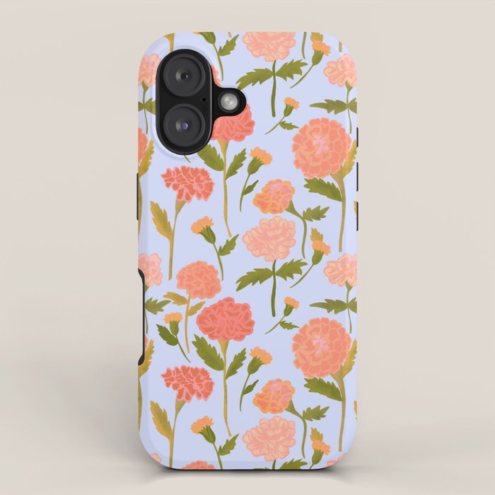 Marigolds / Periwinkle flower pattern iPhone Case Gallery Image 1