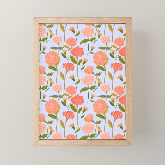 Marigolds / Periwinkle flower pattern Mini Art Print Gallery Image 1
