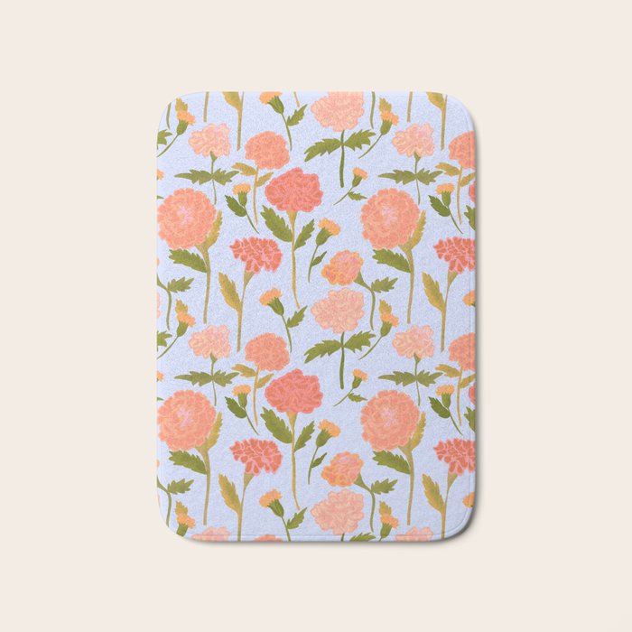 Marigolds / Periwinkle flower pattern Bath Mat Gallery Image 1