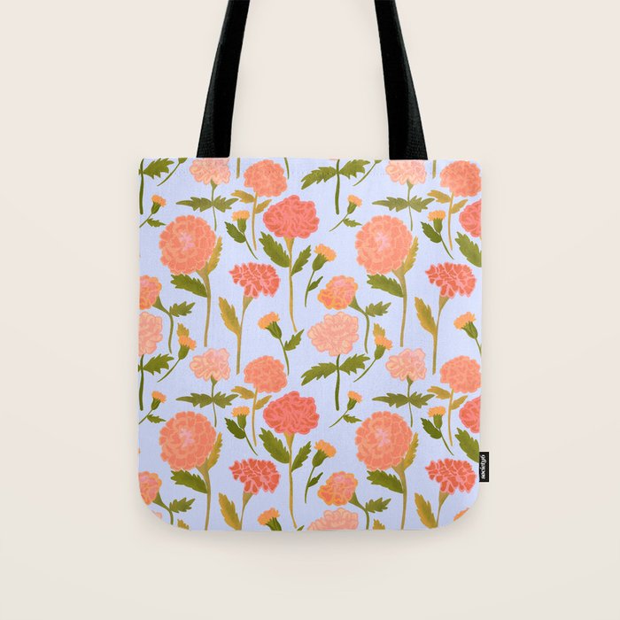 Marigolds / Periwinkle flower pattern Tote Bag Gallery Image 1