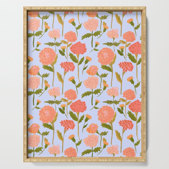 Marigolds / Periwinkle flower pattern Serving Tray Gallery Image 1
