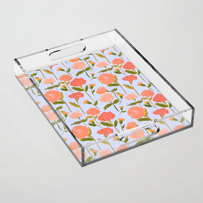 Marigolds / Periwinkle flower pattern Acrylic Tray Gallery Image 1