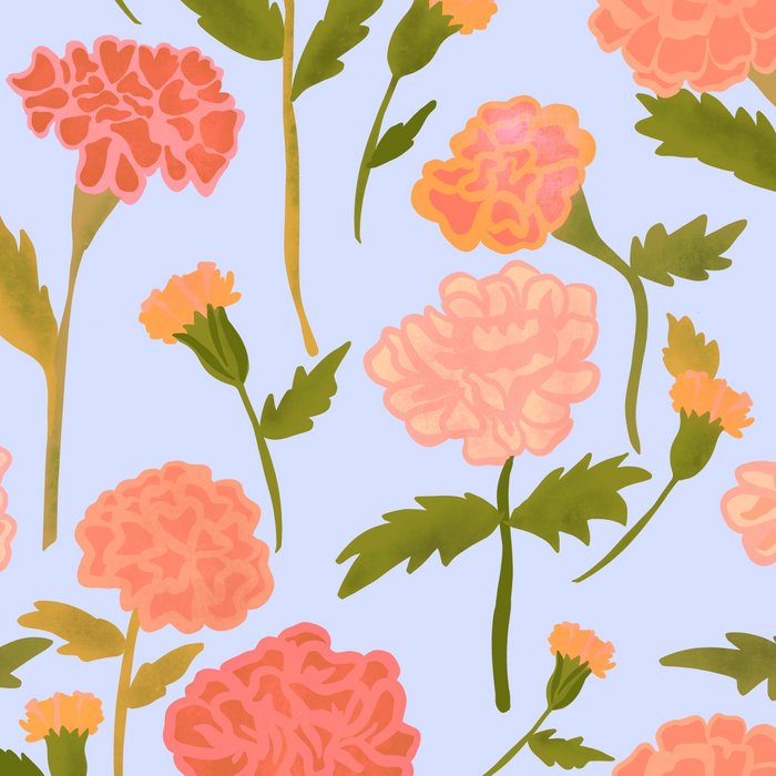Marigolds / Periwinkle flower pattern Coffee Mug Gallery Image 2