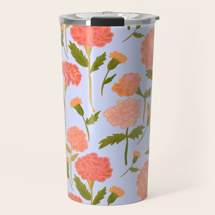 Marigolds / Periwinkle flower pattern Travel Mug Gallery Image 1