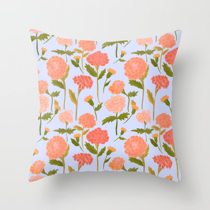 Marigolds / Periwinkle flower pattern Throw Pillow Gallery Image 6