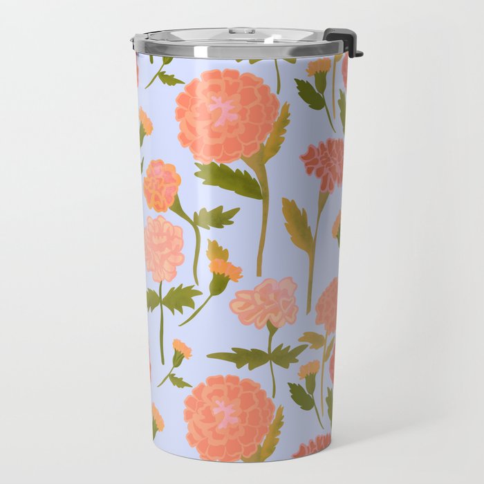 Marigolds / Periwinkle flower pattern Travel Mug Gallery Image 2