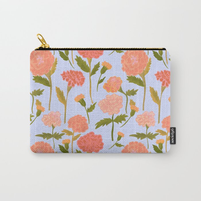 Marigolds / Periwinkle flower pattern Carry All Pouch Gallery Image 1