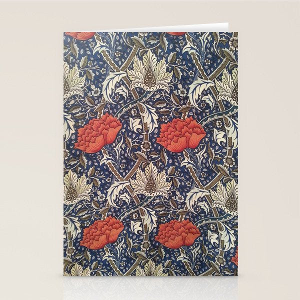 William Morris Windrush Blue Red Vintage Pattern Stationery Card Gallery Image 2