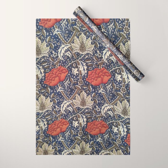 William Morris Windrush Blue Red Vintage Pattern Wrapping Paper Gallery Image 1