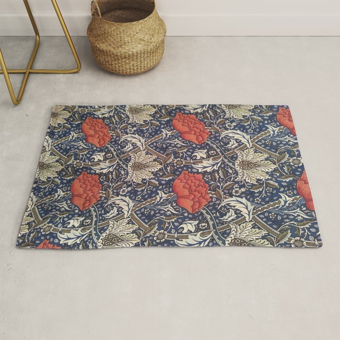 William Morris Windrush Blue Red Vintage Pattern Rug Gallery Image 1