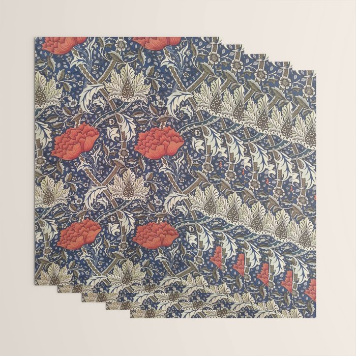William Morris Windrush Blue Red Vintage Pattern Wrapping Paper Gallery Image 3