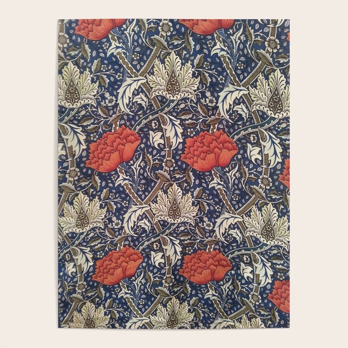 William Morris Windrush Blue Red Vintage Pattern Poster Gallery Image 4