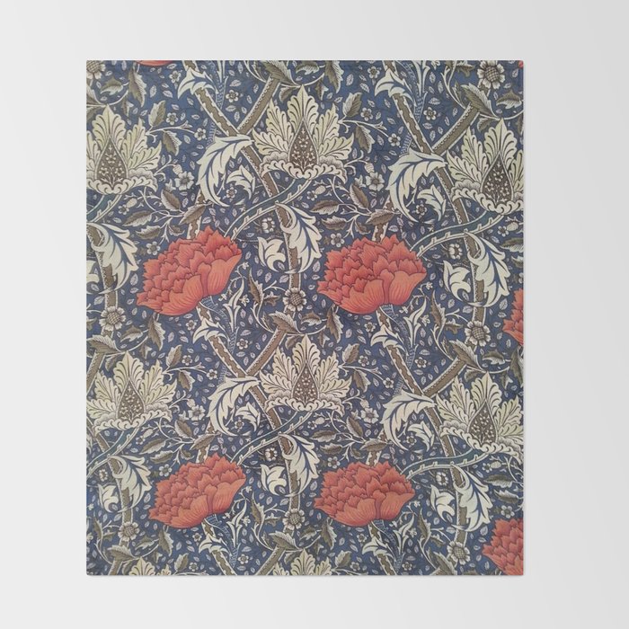 William Morris Windrush Blue Red Vintage Pattern Throw Blanket Gallery Image 2