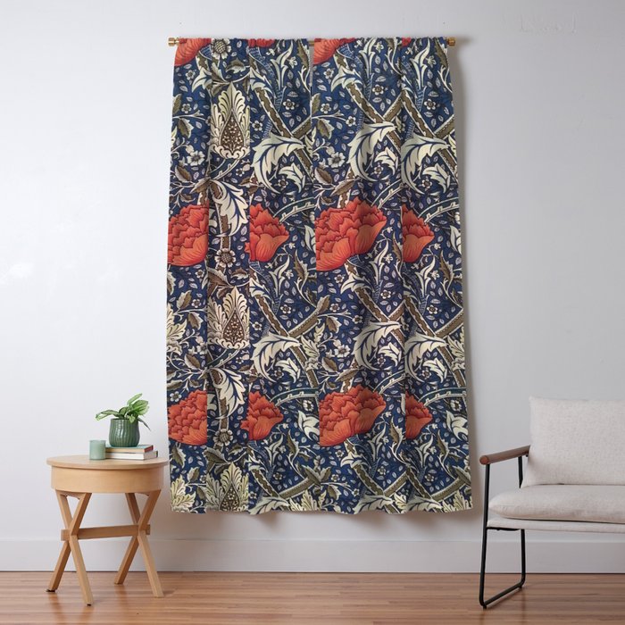 William Morris Windrush Blue Red Vintage Pattern Window Curtain Gallery Image 5