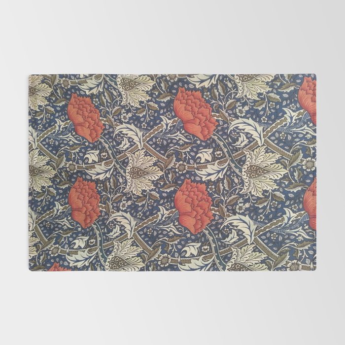 William Morris Windrush Blue Red Vintage Pattern Rug Gallery Image 2