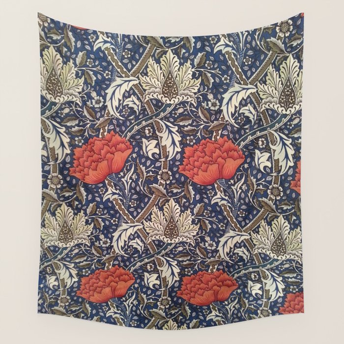William Morris Windrush Blue Red Vintage Pattern Wall Tapestry Gallery Image 1