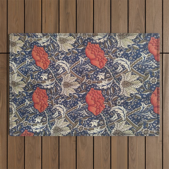William Morris Windrush Blue Red Vintage Pattern Outdoor Rug Gallery Image 1