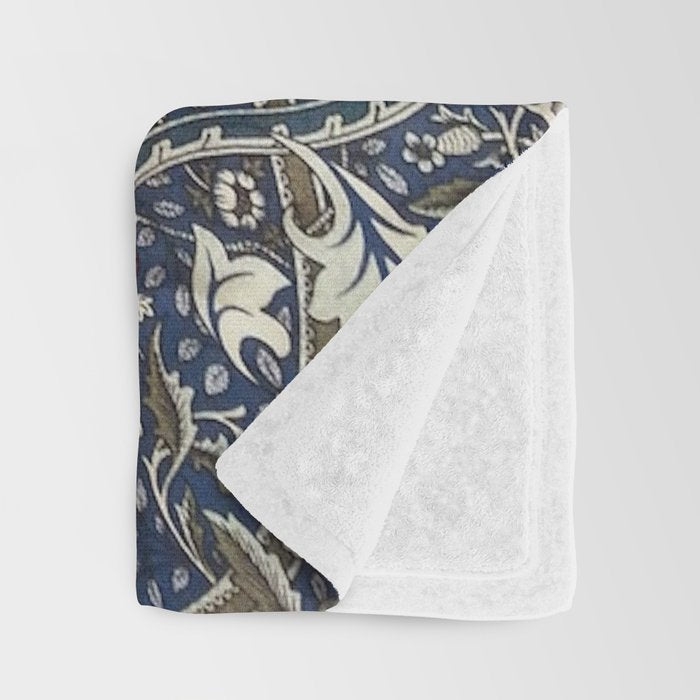 William Morris Windrush Blue Red Vintage Pattern Throw Blanket Gallery Image 3