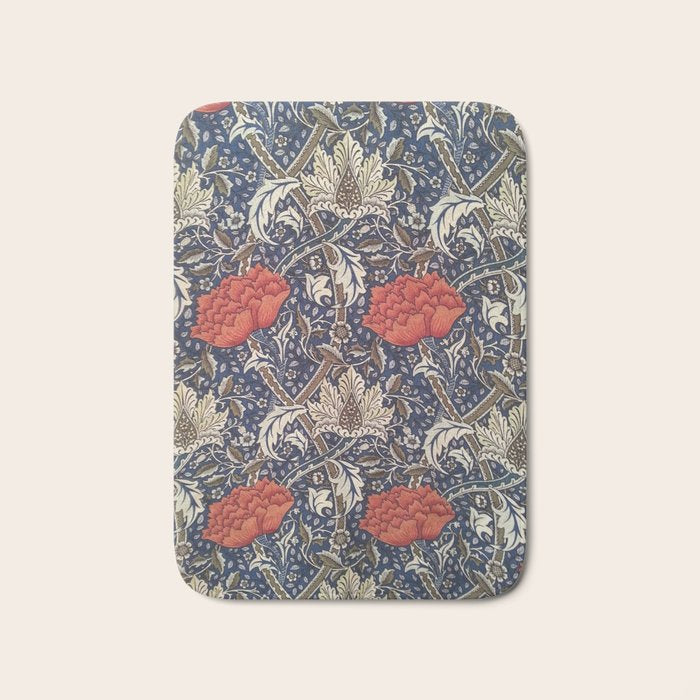 William Morris Windrush Blue Red Vintage Pattern Bath Mat Gallery Image 1