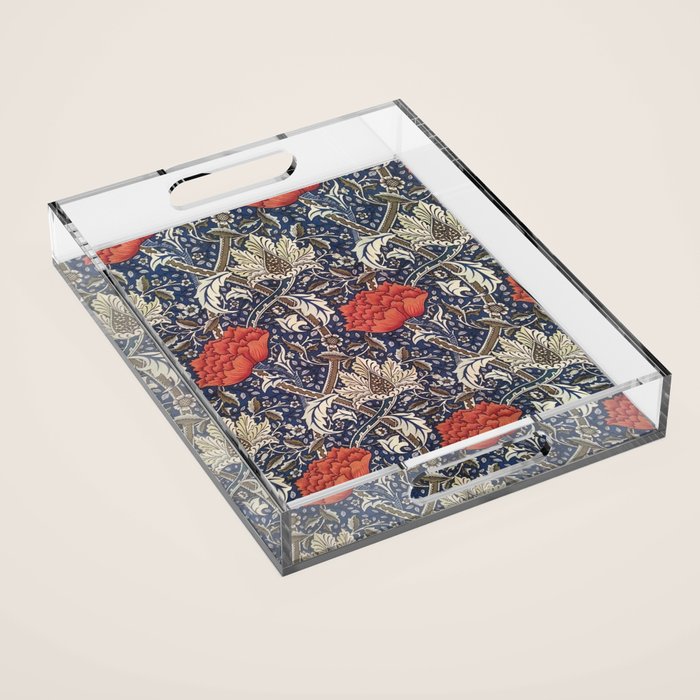 William Morris Windrush Blue Red Vintage Pattern Acrylic Tray Gallery Image 1