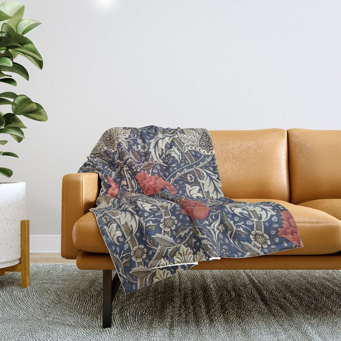 William Morris Windrush Blue Red Vintage Pattern Throw Blanket Gallery Image 1