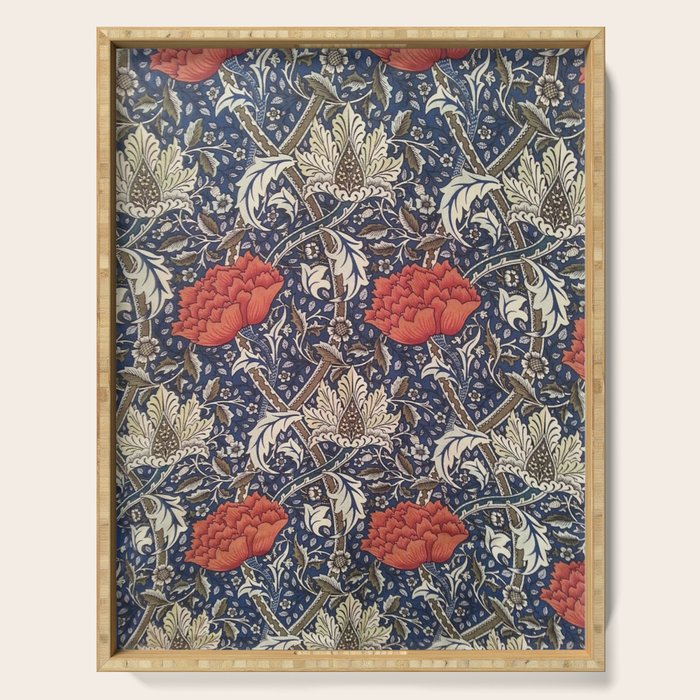 William Morris Windrush Blue Red Vintage Pattern Serving Tray Gallery Image 1