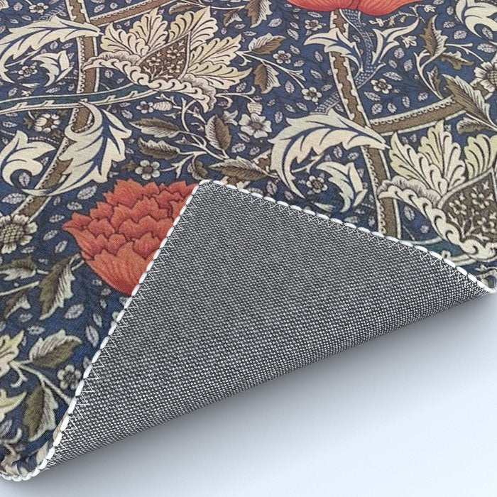 William Morris Windrush Blue Red Vintage Pattern Rug Gallery Image 4