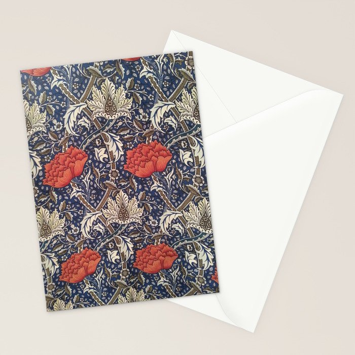 William Morris Windrush Blue Red Vintage Pattern Stationery Card Gallery Image 2