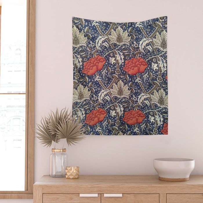 William Morris Windrush Blue Red Vintage Pattern Wall Tapestry Gallery Image 2