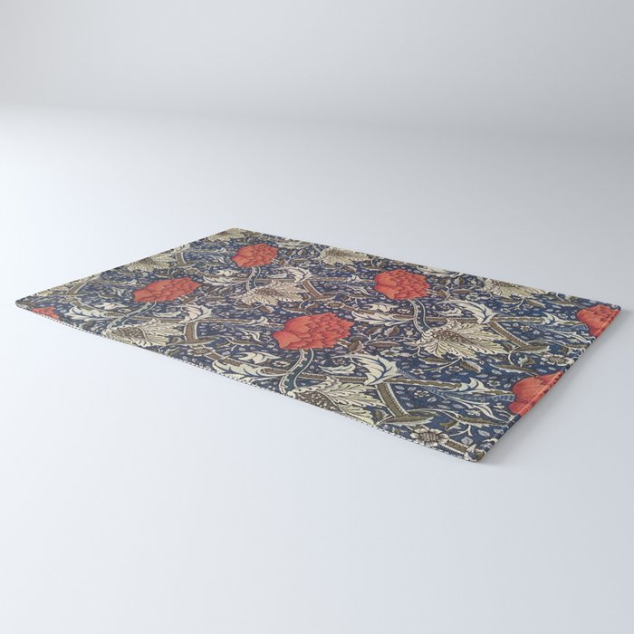 William Morris Windrush Blue Red Vintage Pattern Rug Gallery Image 3