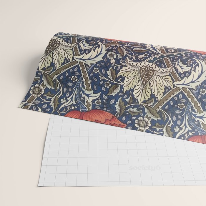 William Morris Windrush Blue Red Vintage Pattern Wrapping Paper Gallery Image 2