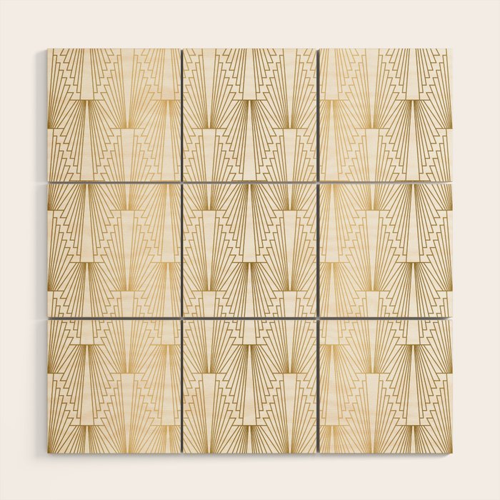 Gold and white geometric Art Deco pattern Wood Wall Art