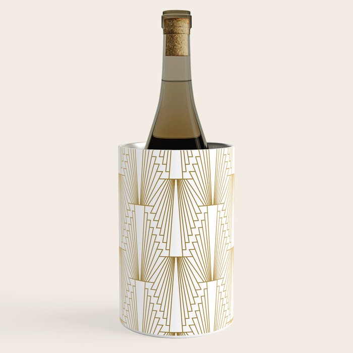Gold and white geometric Art Deco pattern Wine Chiller Gallery Image 1