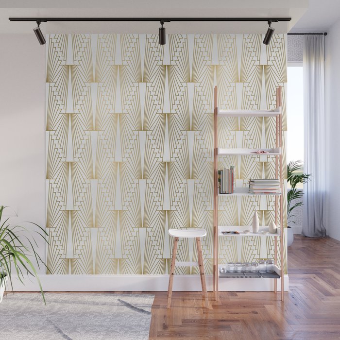 Gold and white geometric Art Deco pattern Wall Mural Gallery Image 1